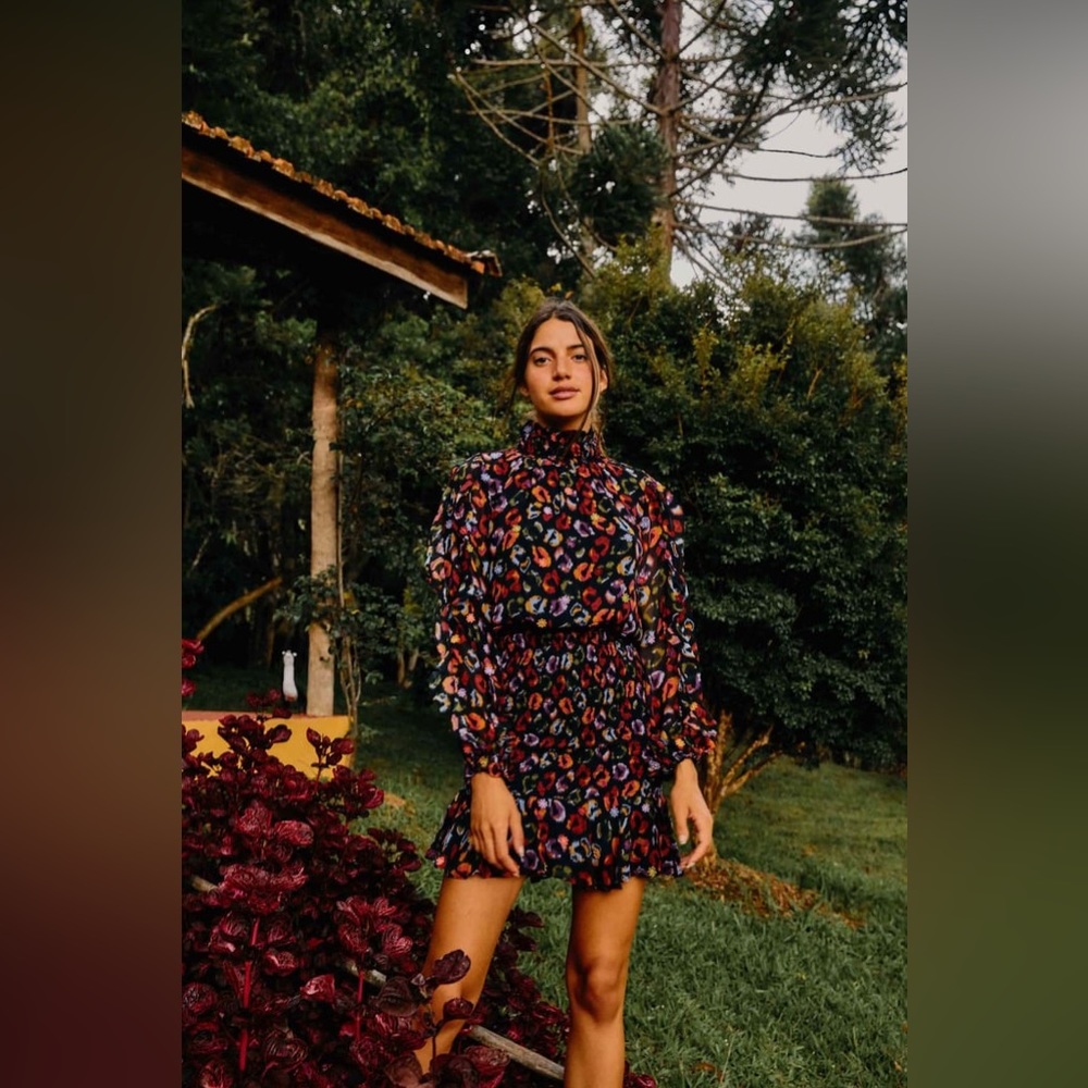 FARM Rio Black Ikat Dyed Leopard Mini Dress